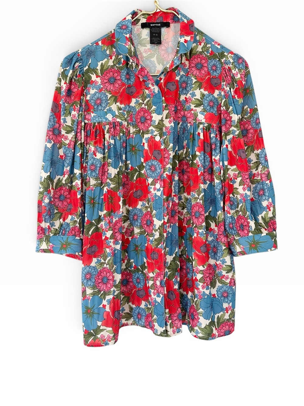 SMYTHE • Shirred Pocket Blouse - Blue/Pink 60's Floral